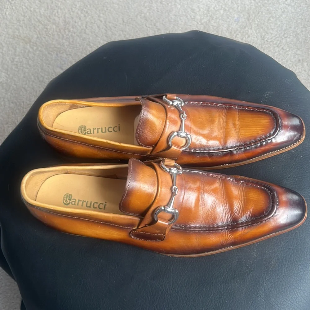 Carrucci Loafers Cognac / Burnished Brown Horsebit Buckle Size 11